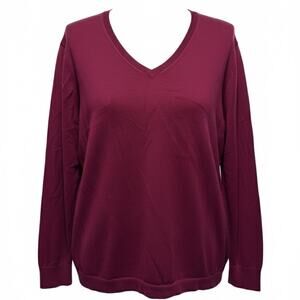 Plus Size 3X Red V-Neck Long Sleeve Knit Sweater Top Minimalist Layering Piece